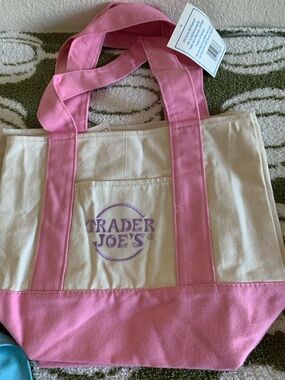 Trader Joe's Pink & Cream Canvas Tote